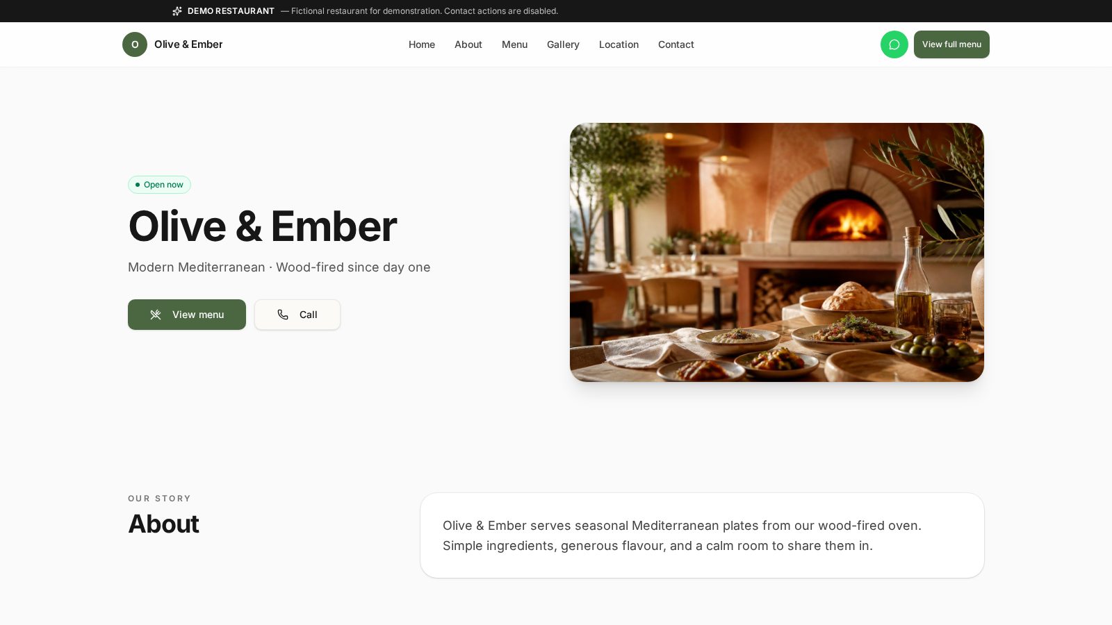 EatBot restaurant website demo interface